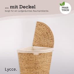 Wasmand met deksel - Hoek mand - Ruimte besparen - Natuurlijk waterhyacint - 42x30x49cm - Beige — thumbnail 3