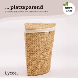 Wasmand met deksel - Hoek mand - Ruimte besparen - Natuurlijk waterhyacint - 42x30x49cm - Beige — thumbnail 2