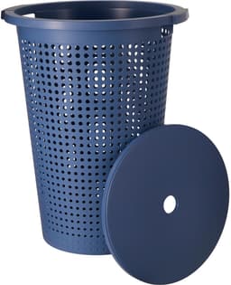 Storage Solutions Wasmand met deksel - blauw - 35 liter - 40 x 52 cm - kunststof - rond - wasbox - mand voor wasgoed — thumbnail 1