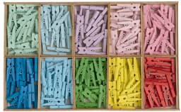 mit Herz Mini-houten knijpers, 200 stuks, kleine wasknijpers, 2,5 cm hoog, voor foto's op koord, fotowand, adventskalender, vlaggetjesslinger, geldgeschenken, decoratie voor Kerstmis, 10 kleuren — thumbnail 1