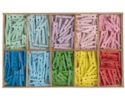 mit Herz Mini-houten knijpers, 200 stuks, kleine wasknijpers, 2,5 cm hoog, voor foto's op koord, fotowand, adventskalender, vlaggetjesslinger, geldgeschenken, decoratie voor Kerstmis, 10 kleuren
