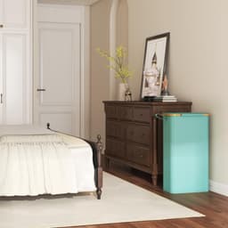 Wasmand met Deksel, Smalle Wasmand, Laundry Basket met Bamboe Frame, Uitneembare Zak en Handgreep, Voor Slaapkamer, Badkamer, Wasruimte, 65L, Turquoise — thumbnail 5