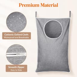 Over Door Laundry Hamper, Grote Inklapbare Hangende Wasmand, Hangende Wasmand Tas voor Badkamer Slaapkamer Vuile Kleren Opberg Organisatie, Licht Grijs, 1 Pak — thumbnail 5