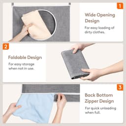 Over Door Laundry Hamper, Grote Inklapbare Hangende Wasmand, Hangende Wasmand Tas voor Badkamer Slaapkamer Vuile Kleren Opberg Organisatie, Licht Grijs, 1 Pak — thumbnail 4