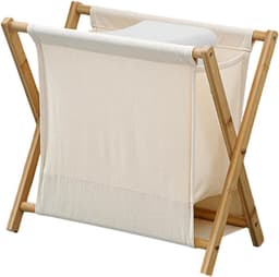 Wasmand Hout - Opvouwbare Mand - Was Opbergen - Verhoogd Bodemontwerp - 40 x 30 x 38 cm - Khaki Wit — thumbnail 1