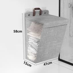 Wasmand (1 stuk) - Opvouwbare wasmand - Wasmand voor vuile was - Hangende wasmand - Opvouwbare wasmand voor huishoudelijk gebruik - Wandgemonteerde badkamerwasmand - Handvat - Ingebouwde waterdichte coating - Grijs - 58*41*15cm — thumbnail 2