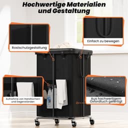 Grote Wasmand 150L op Wielen - Metalen Frame - Uitneembare Voering - Waterdicht - Voor Slaapkamer & Wasruimte — thumbnail 2