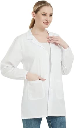 Jas, laboratoriumjas, doktersjas, doktersjas, voor vrouwen, witte jas voor dames, geschikt voor studenten, wetenschappelijk laboratorium, verpleegster, cosplay, katoenen jas, wit, S — thumbnail 1