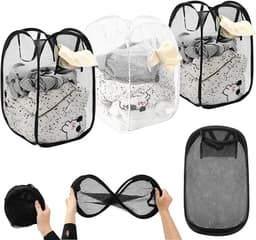 3stuks - Opvouwbare Wasmand - Afmetingen: 36 x 36 x 56 cm - Opvouwbaar - Draagbare wasmand van gaas - Met handvat - Geschikt voor badkamers, studentenkamers, camping, kinderkamers - Zwart, Wit — thumbnail 1