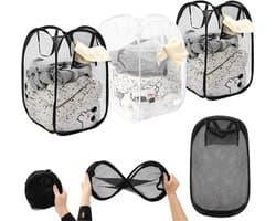 3stuks - Opvouwbare Wasmand - Afmetingen: 36 x 36 x 56 cm - Opvouwbaar - Draagbare wasmand van gaas - Met handvat - Geschikt voor badkamers, studentenkamers, camping, kinderkamers - Zwart, Wit