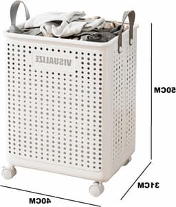 Opvouwbare wasmand met wieltjes van 60 liter, ideaal voor bijkeuken en slaapkamer, stevig en praktisch met handvatten — thumbnail 4