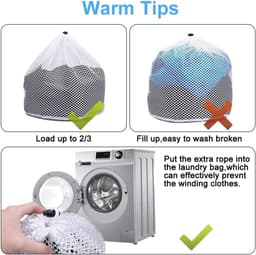Herbruikbare Waszak met Trekkoord - Fijnmazig Net voor Wasmachine - Ideaal voor Jassen, Lakens, Lingerie, Babykleding en Sokken - Wit 80 x 60 cm — thumbnail 5