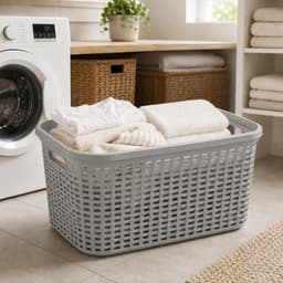 Plasticforte Wasmand - 35 liter - rotan - licht grijs - kunststof - 53 x 36 x 26 cm - draagmand - met handvatten - lichtgewicht — thumbnail 5