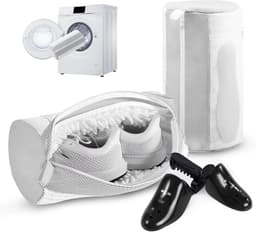 SnelShoppen - 2-Pack Waszak voor Schoenen met Mesh Zijvakken, Machinewasbaar, 360° Reiniging, Verborgen Zijrits, Wit, Ideaal voor Thuis en Reizen — thumbnail 1