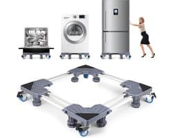 Wasmachine Verhoger op Wielen – Verstelbaar 45-68 cm – Max. 400 kg – Anti-Trilling – Verplaatsbare Onderwagen