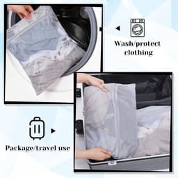 Grote waszak met ritssluiting voor wasmachine, herbruikbare mesh wasnet voor delicate kleding, 50 x 60 cm, 3 stuks, ideaal voor truien en overhemden — thumbnail 2