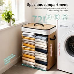 Evaux Boutique Bamboe wasmand - 72L - Met deksel tegen geurtjes - Opvouwbaar - Ruimtebesparend voor kleine ruimtes - Met wasbare binnenvoering — thumbnail 5
