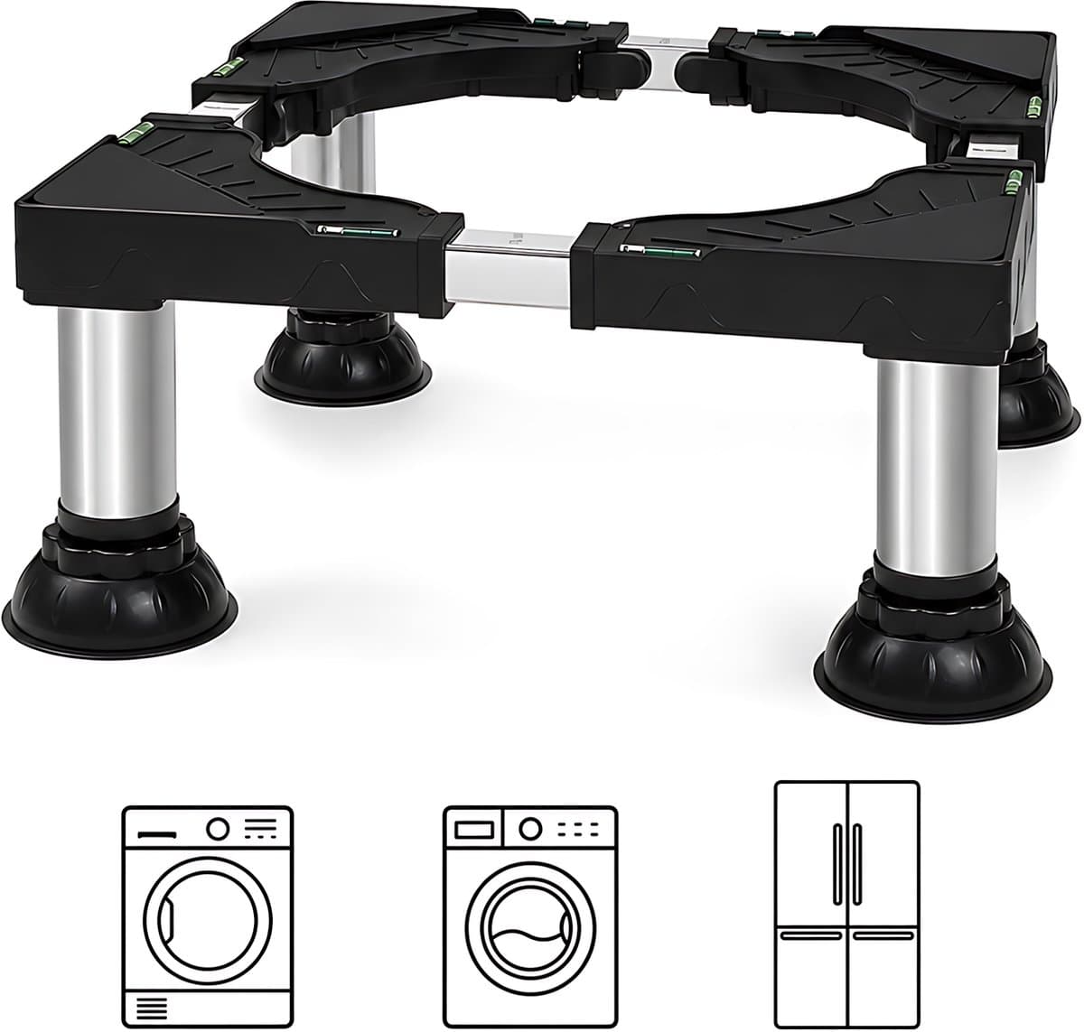 Wasmachine Verhogingsvoet - Instelbare Wasmachine Verhoger - Universele Apparaatverhoger - RVS Steun - 21 Tot 24cm - Zwart — afbeelding 1