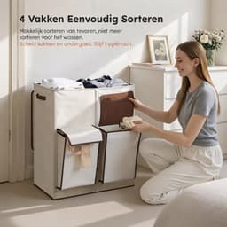 JCP® Wasmand - 180L - Wasmand met Deksel - Wasmand 4 Vakken - Beige - 58cm x 40cm x 71cm — thumbnail 3