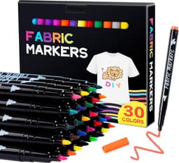 Textielstiften, wasmachinebestendig, 30 kleuren, textielverf, permanent, niet giftig, voor T-shirts, stoffen zakken, schoenen, knutselen, textielstiften voor kinderen en volwassenen — thumbnail 1