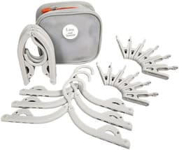 18-delige Reiskledinghanger - Opvouwbare kledinghanger - Kledingklem - Reisaccessoire - Draagbaar,Inclusief Opbergzak,6 kledinghangers en 12 clips - Plastic - 42,6×21 Cm - Geschikt voor reizen, kamperen, hotelverblijven en studentenkamers - Grijs — thumbnail 1