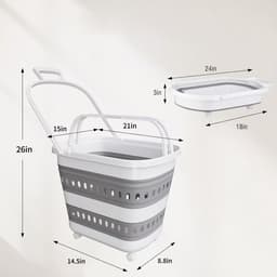 Wasmand Opvouwbaar - Wasbox met Wielen - Opbergmand - 45L - 61x40x38 cm - met Handgrepen - Ademend - Laundry Basket - Voor Badkamer Kleine Ruimtes en Studentenkamer — thumbnail 2