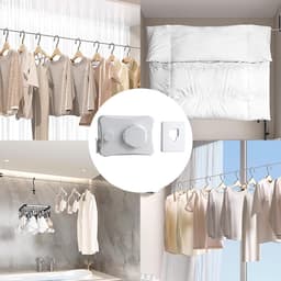Uitschuifbare Waslijn - Intrekbare Waslijn - Kleding Drogen - Ruimtebesparend - 5.1 meter - Wit — thumbnail 1