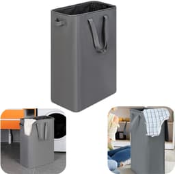 Waskorf - Mand voor vuile was - Mand voor badkameropslag - Mand voor speelgoedorganisatie - Met handvat - Grote capaciteit - Vuilbestendig - Slijtvast - Opvouwbaar - Opslagaccessoires - Voor badkamer, kleding, yogamat (grijs, 60*20cm) — thumbnail 1