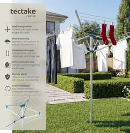 tectake® Droogmolen - 150 x 150 x 196 cm - Droogrek - Wasmolen van Aluminium - Draaibaar en in Hoogte Verstelbaar - Inclusief Voet — thumbnail 4