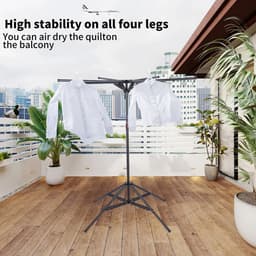 Cherrys Finds - 6 Arm Metalen Kleding Droogrek - Wasrek - Opvouwbaar Kledingrek - Hoogte En Breedte Verstelbaar - Voor Binnen En Buitengebruik - Laadvermogen 35-40Kg - Ruimtebesparend Ontwerp - Stevig En Duurzaam - Zwart — thumbnail 5