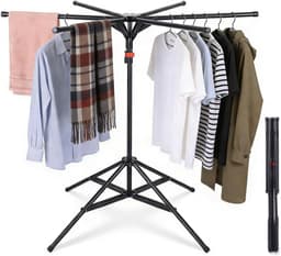 Droogmolen Opvouwbaar - Wasrek Droogrek - Kleding Drogen - 6 Uitschuifbare Armen - 170 cm Hoog - Zwart — thumbnail 1