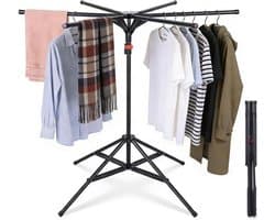Droogmolen Opvouwbaar - Wasrek Droogrek - Kleding Drogen - 6 Uitschuifbare Armen - 170 cm Hoog - Zwart