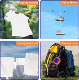 Uitrekbare 10 m draagbare kampeerwaslijn - antislip waslijn voor kamperen, reizen, hotel, tuin en balkon — thumbnail 2
