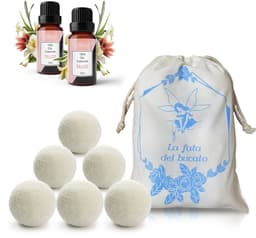 SnelShoppen - Wol ballen voor wasdroger, 6 stuks, kreukvrij en haarverwijderend, met etherische oliën en geurdispenser, ideaal voor fris gewassen wasg — thumbnail 1