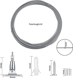 Dailygoods- Staalkabel 10 meter - Verstelbaar 2 mm - Spanslot - Montageklem - Beweegbare ijzeren klinknagels - Roestvrij staal - Kabelset — thumbnail 3