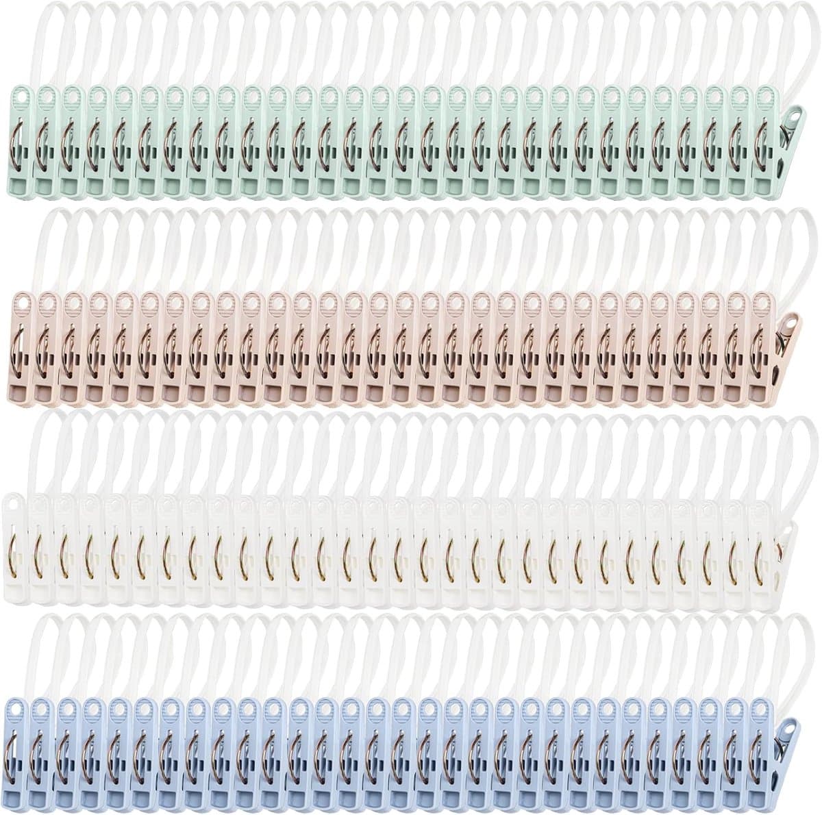 Wasknijpers – Set van 120 kunststof knijpers – Veelzijdige kunststof ophangknijpers met koord – Voor het ophangen van kleding, hoeden, handdoeken, sokken, handschoenen, enz. – 4 kleuren — afbeelding 1