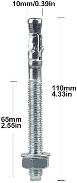 Boutankers - Wigankers Pluggen - Zware Bevestigingen - Gegalvaniseerd Koolstofstaal - M10 x 10 mm - Zilver — thumbnail 4