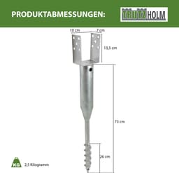 TRUTZHOLM Grondbus 10x10 cm om te Schroeven Set van 6 - U-Profiel Grondanker 86.5cm - Thermisch Verzinkt Paalhouder 100mm — thumbnail 5