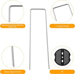 SnelShoppen - 50 Stuks U Vormige Grondpinnen voor Onkruiddoek, 150x40mm Gegalvaniseerde Grondankers RVS voor Tuin, Kamperen, Kunstgras, met 50 Moeren — thumbnail 4