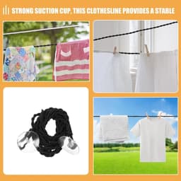 Elastische Waslijn Set - Droogtouw Buiten - Kleding Drogen - Met Haken - 150 cm - Zwart — thumbnail 2