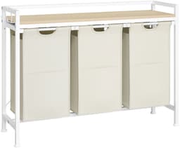 HomeGoodies - Wasmand 3 vakken - Wasmand - Wassorteerder - Totale afmetingen 96x30x71cm - Veelzijdige wasmandkast - Wit — thumbnail 4