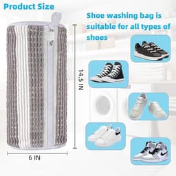 Schoenwaszak - Sneaker waszak - 2 stuks - Waszak voor schoenen - Herbruikbaar - Wasnet Voor Schoenen - Wasmachine&Droger - Schoenen Waszak - Voor Sneakers en Tennisschoenen - Netje Anti-Vervorming - Grijs/Wit — thumbnail 4