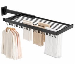 ITRONIQ Uitschuifbaar Wanddroogrek - Opvouwbaar Droogrek Muur Met 18 Anti Windhaken - Wand Wasrek Binnen en Buiten - Zwart — thumbnail 1