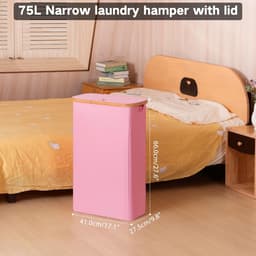 iEGrow Wasmand 75 liter met wasbare en afneembare binnenzak, smalle wasmand voor het opbergen van kleding, speelgoed, handdoeken (roze) — thumbnail 4