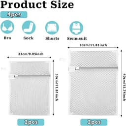 SnelShoppen - 4 Stuks Netwaszakken voor Lingerie - Mesh Waszakken met Ophanglus - Lichtgrijs - Ideaal voor Ondergoed en Delicate Kleding — thumbnail 2