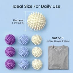 SnelShoppen - 9 stuks droogballen voor wasmachine, wasballen voor zachte vezelverzorging, rimpelvermindering, pluisvang, versneld drogen, langdurig ge — thumbnail 4