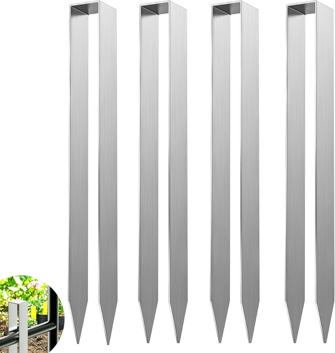 SnelShoppen - Pack van 4 Rozenboog Grondankers, Zilveren U-Vormige Grondankers voor Bevestigen van Stabiele Metalen Rozenbogen en Waterleidingen, 300 — afbeelding 1