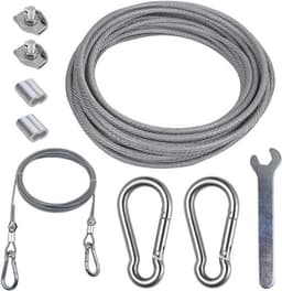 2 m draadkabel 3 mm met PVC-gecoate roestvrijstalen kabel, karabijnhaak M6, krimplus draadkabelklem en mini-schroefsleutel voor Lanyard, waslijn, tenttouwen (2 m) — thumbnail 1