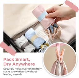 3 Stuks - Wasknijpers - Waslijndraad - Waslijn met 6 Knijpers - Ruimtebesparende Kledinghanger met 6 Clips – 34cm - Roze + Grijs + Blauw - Reis Waslijn voor Sokken, Ondergoed en Kleine Kleding – Binnen & Buiten — thumbnail 5