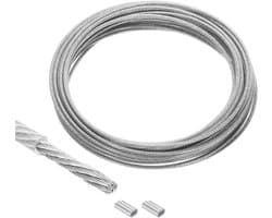 Allecta - 33ft Vinylgecoate Roestvrijstalen Staalkabel voor Wasrek - 2 Aluminium Hulzen - Transparant - 3/32 inch - 10m